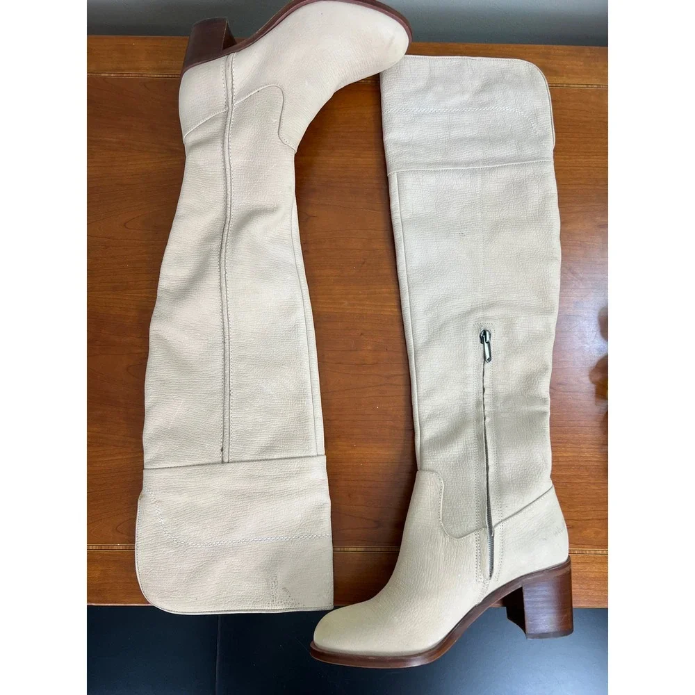 Sam Edelman Joplin Bone Leather Over The Knee Block Heel Boots Womens 8.5 M